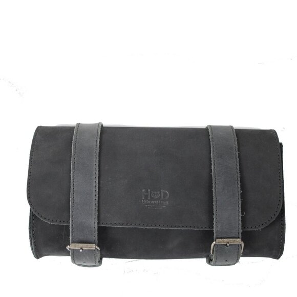 Hide And Drink 11 X 6 X 3 Charcoal Black Buckle Clutch 100% Leather Purse - Picture 1 of 16